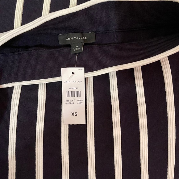 Ann Taylor Navy Blue & White Stipe Pencil Skirt - Picture 2 of 4